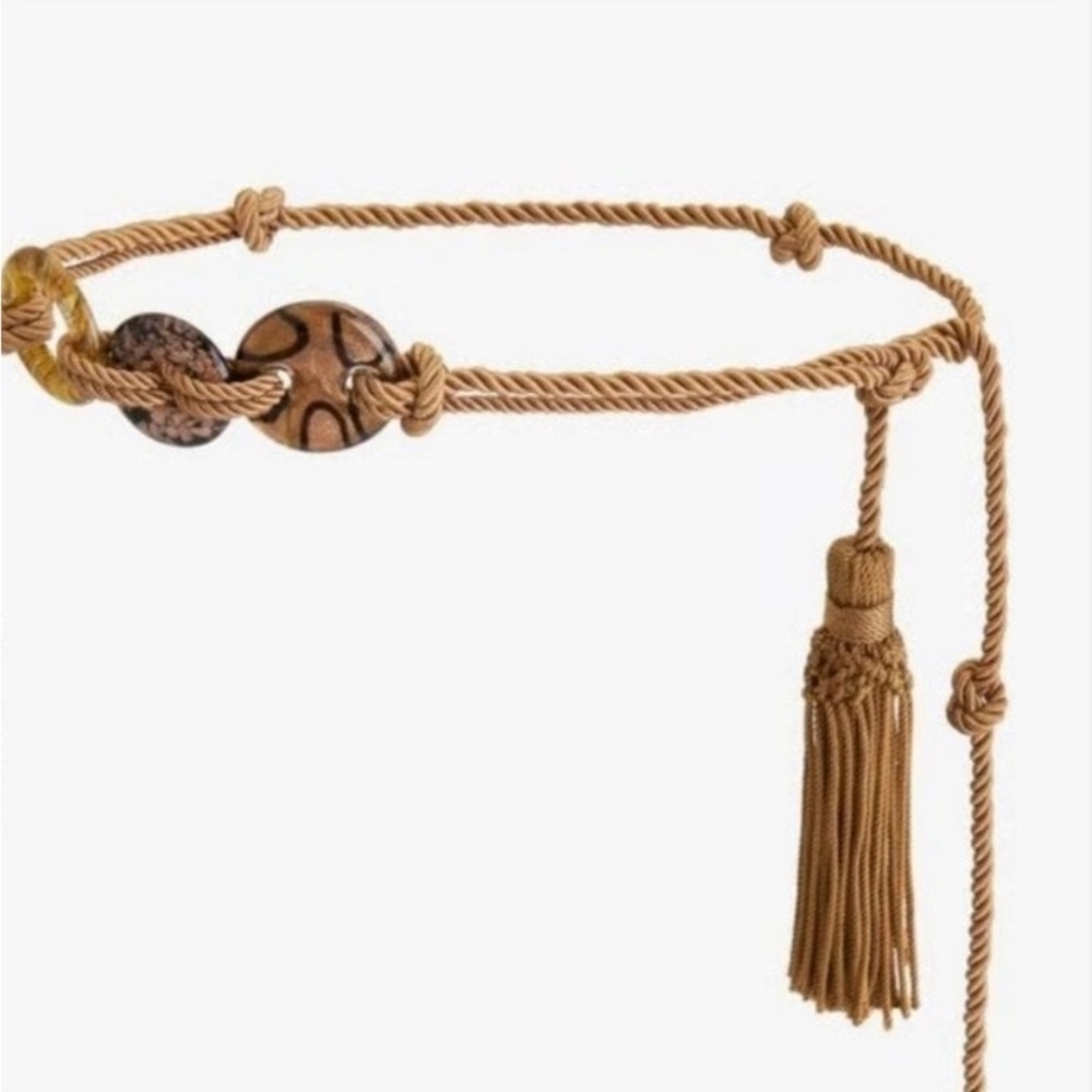 Zara Tan Rope Belt with Decorative Beads